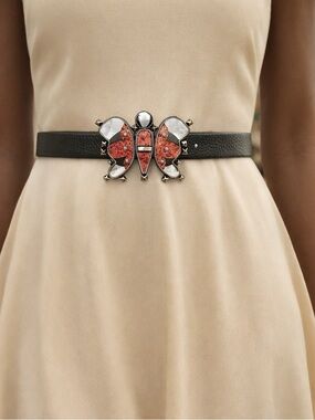 Valentino Garavani Butterfly Buckle Black Leather Belt 80/32 NWT
